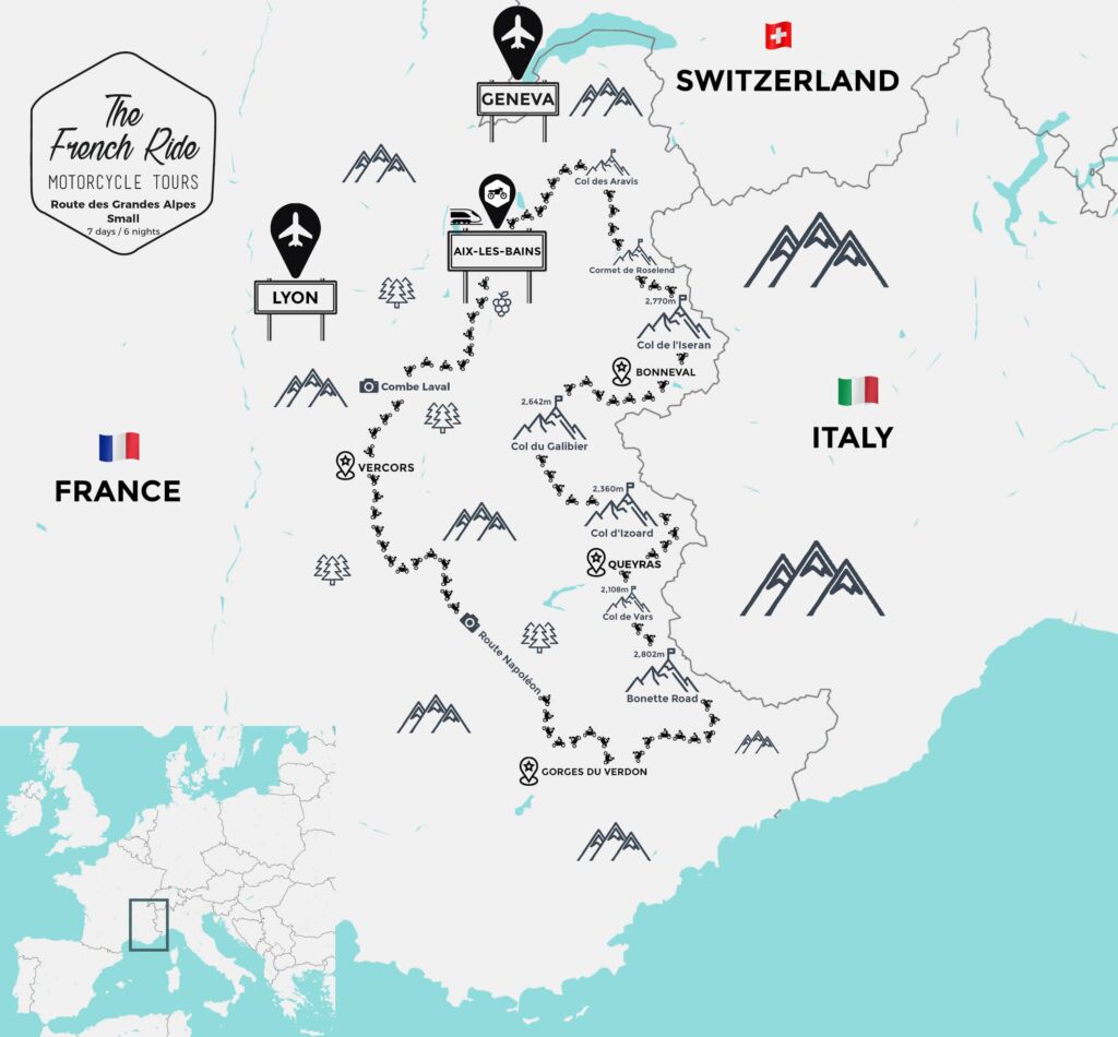 map of the route des grandes alpes by motorcycle