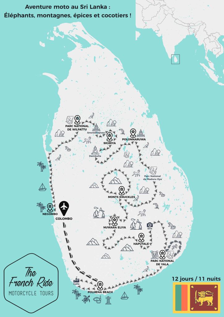 Carte voyage moto au Sri Lanka