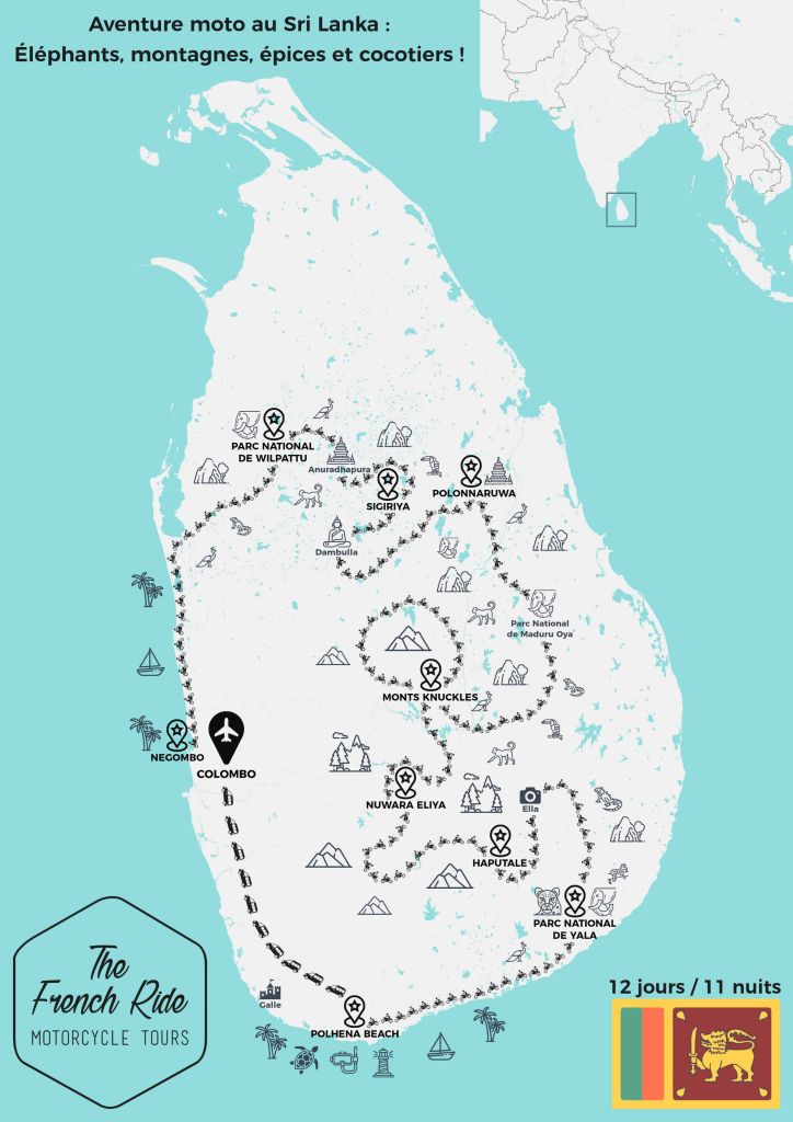 Carte voyage moto au Sri Lanka